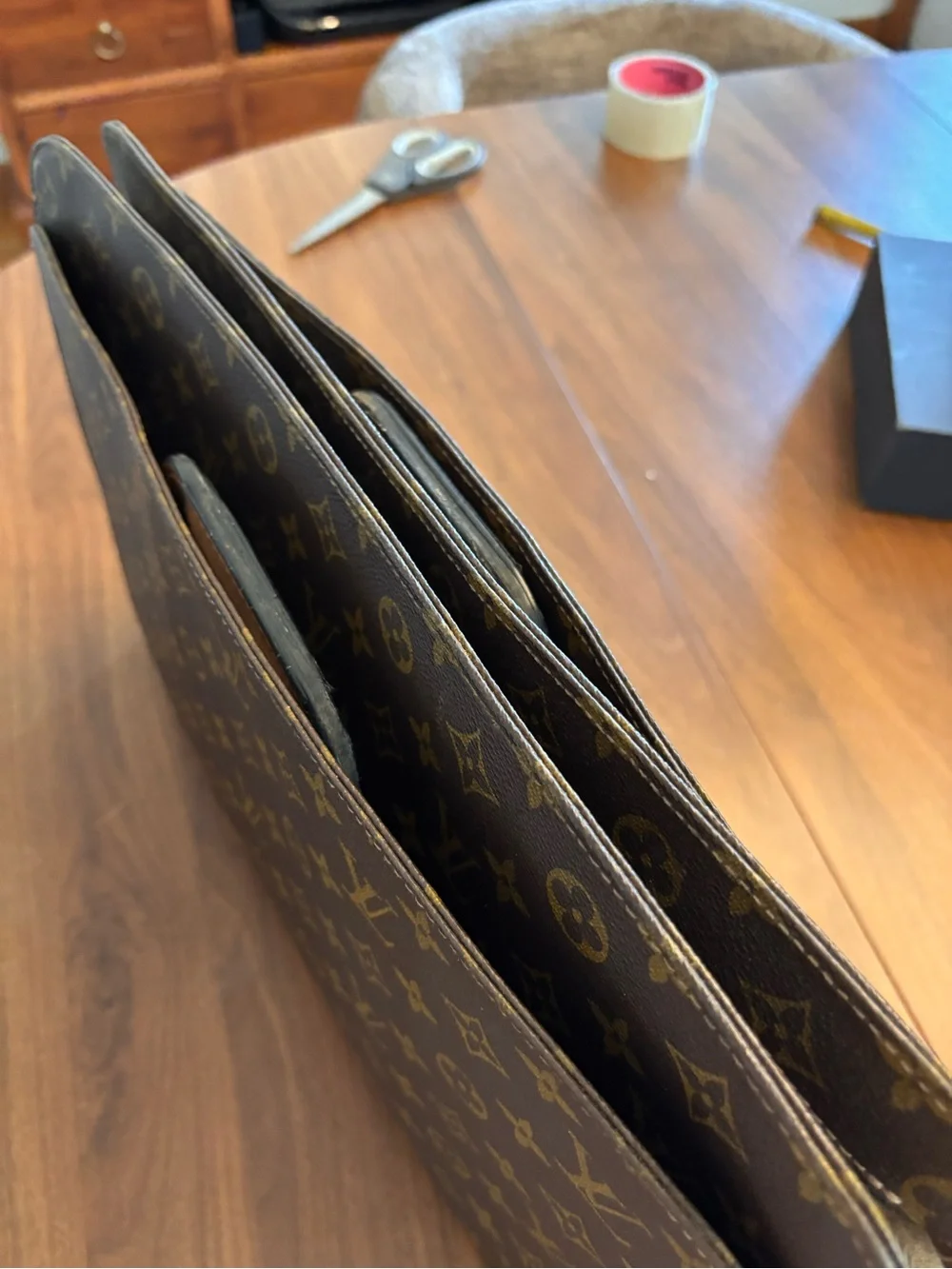 Louis Vuitton Monogram Canvas Briefcase with Tan Leather Handles